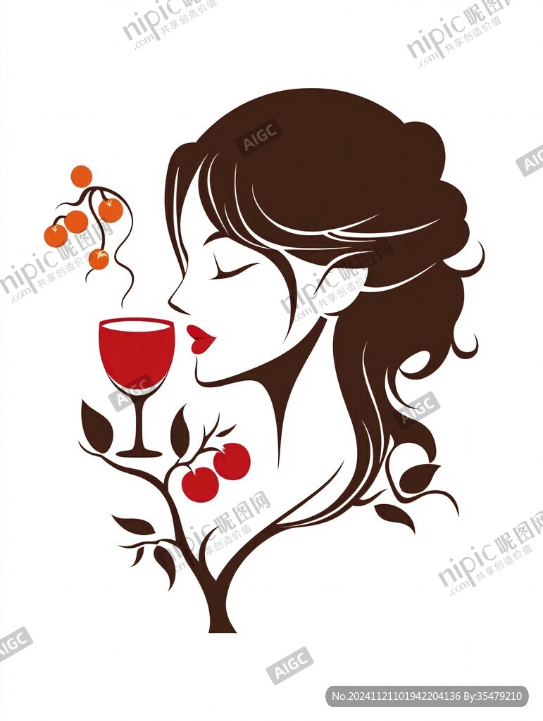 紅酒女人插畫