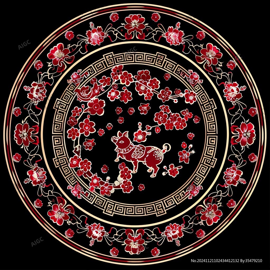 中國紅拼花圖案