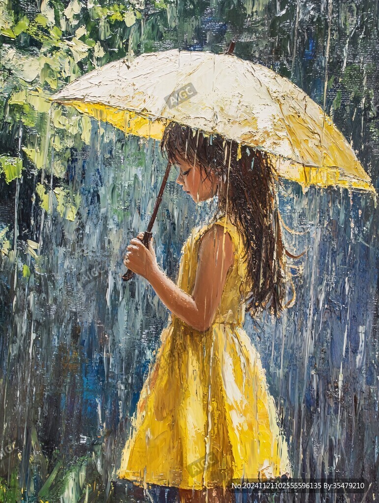 雨中撐傘的少女