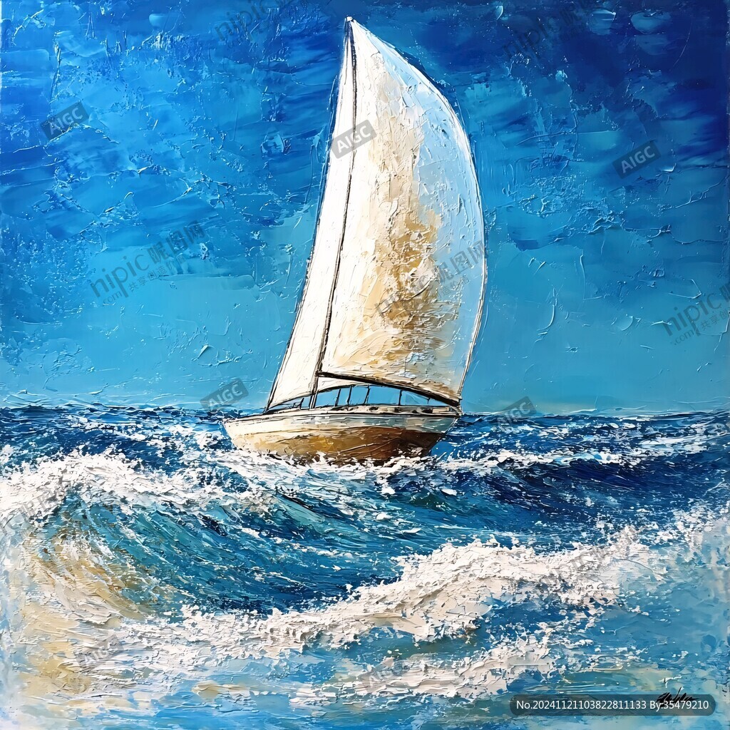 揚帆踏浪油畫