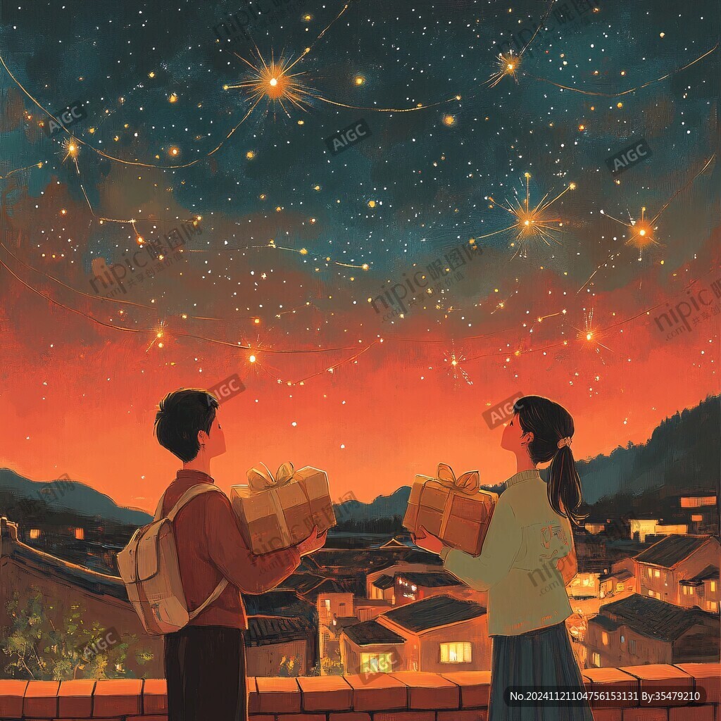 賞煙花插畫