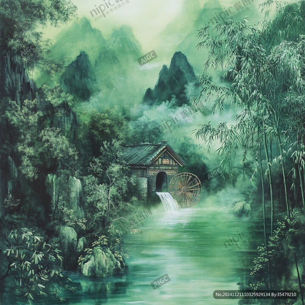 水墨數(shù)字畫工筆山水