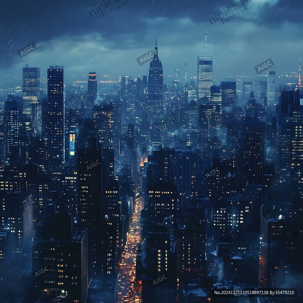 鋼鐵城市雨天的城市