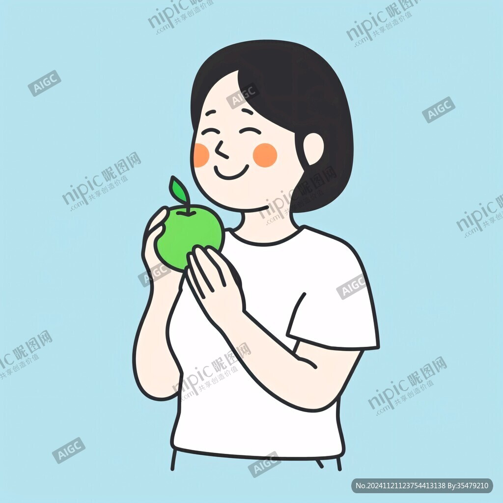 手繪插畫卡通蘋果女孩