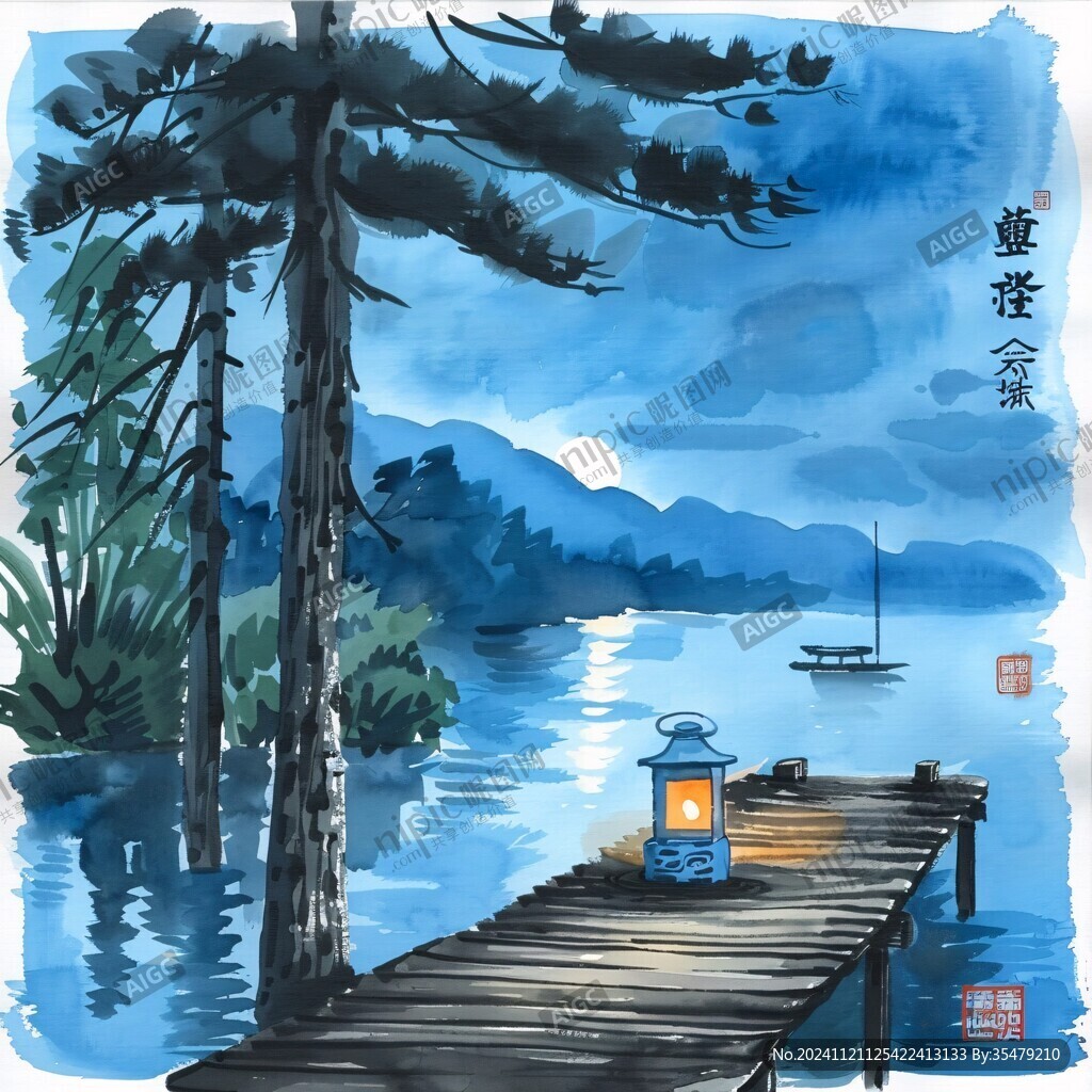 湖心亭插畫