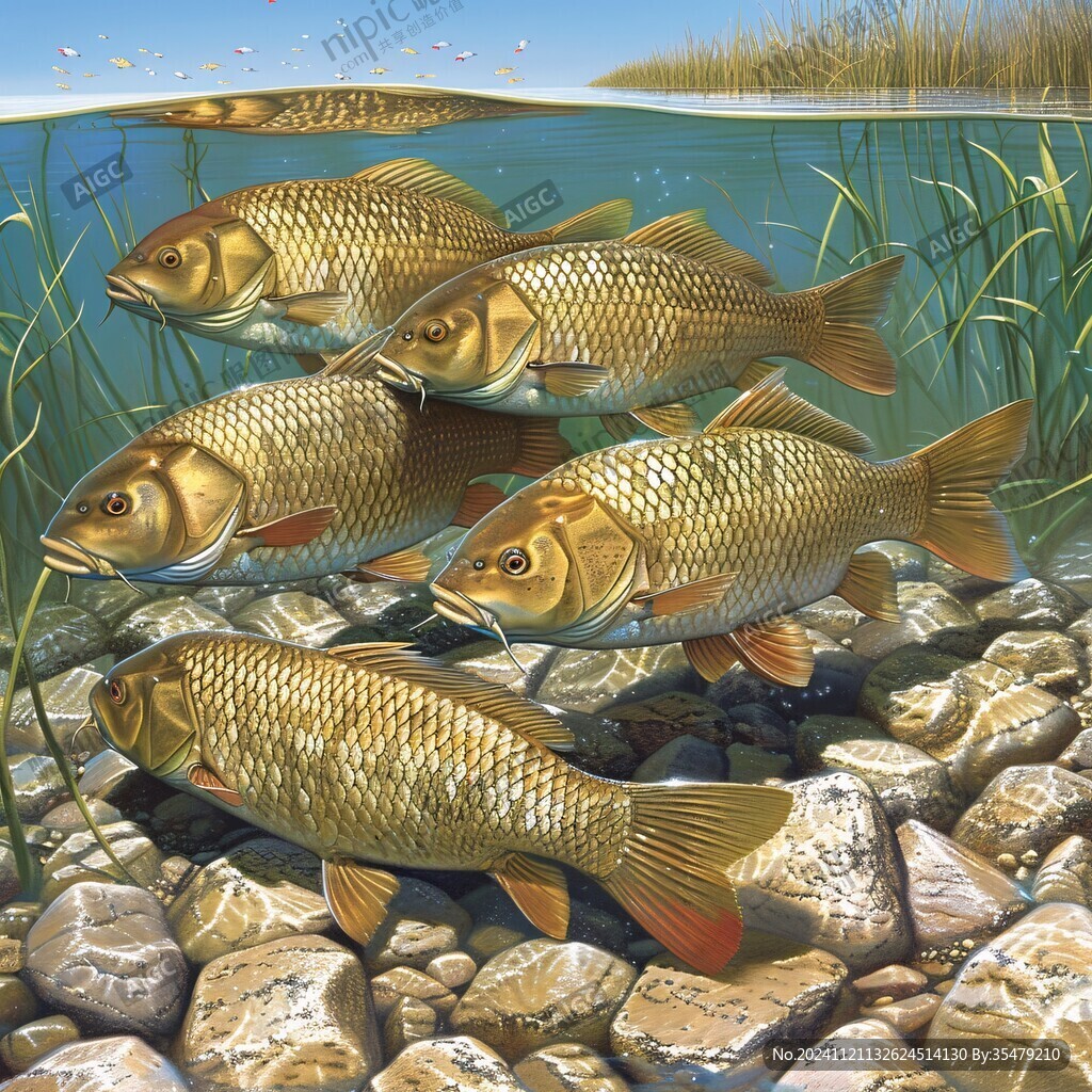 插畫鯉魚群