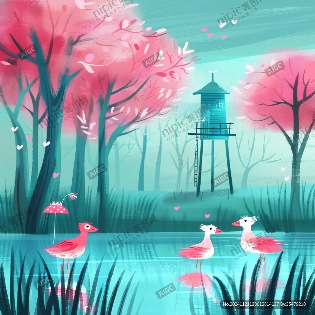 湖畔插畫