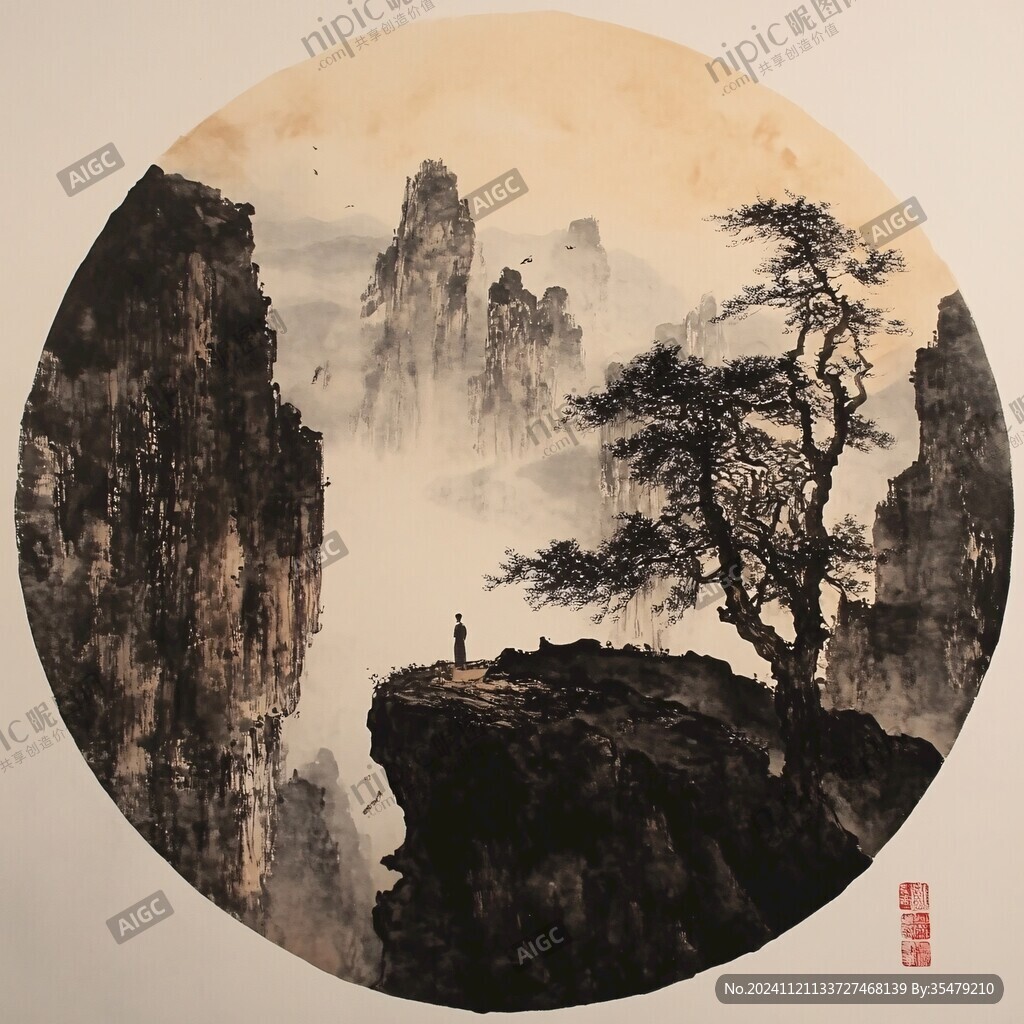 山水團扇