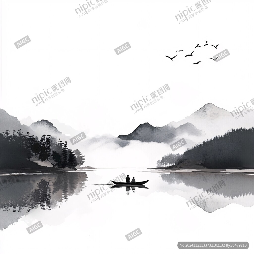 山水行舟插畫