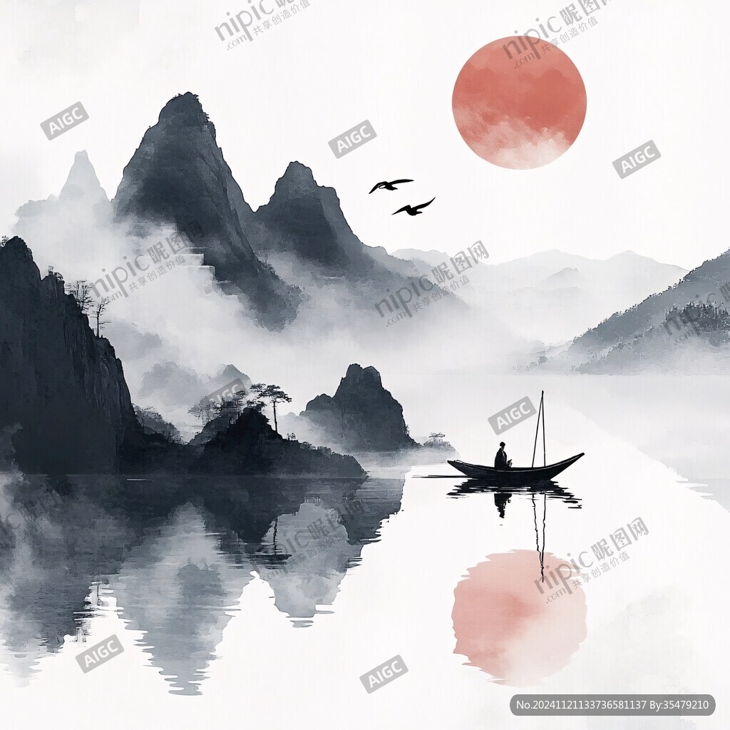 山水行舟插畫