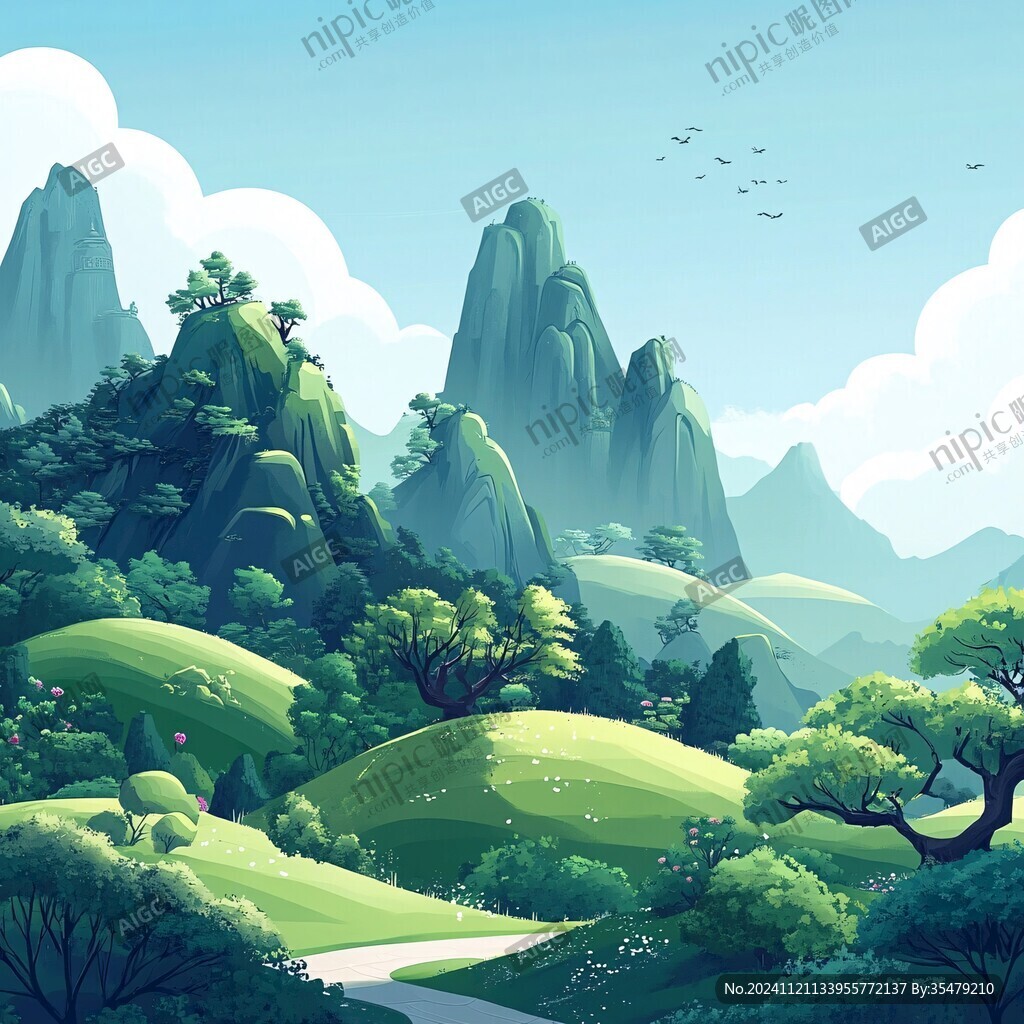 插畫山水風(fēng)景