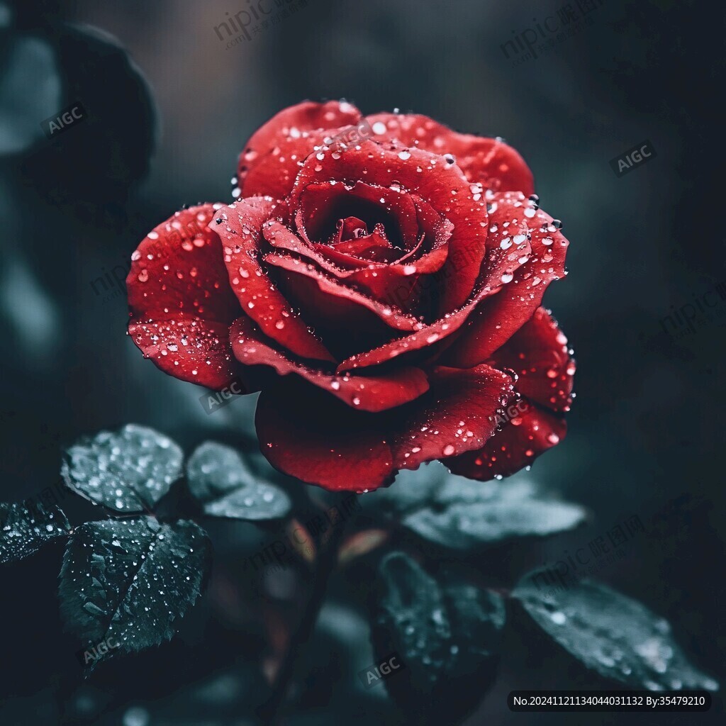 紅色雨露玫瑰花