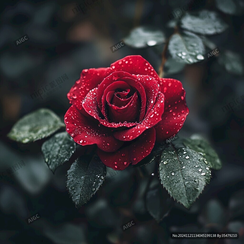 紅色雨露玫瑰花