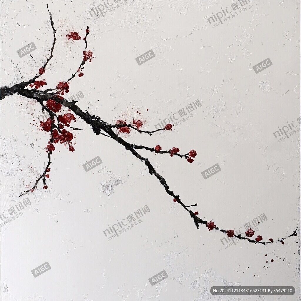 一枝紅杏出墻手繪