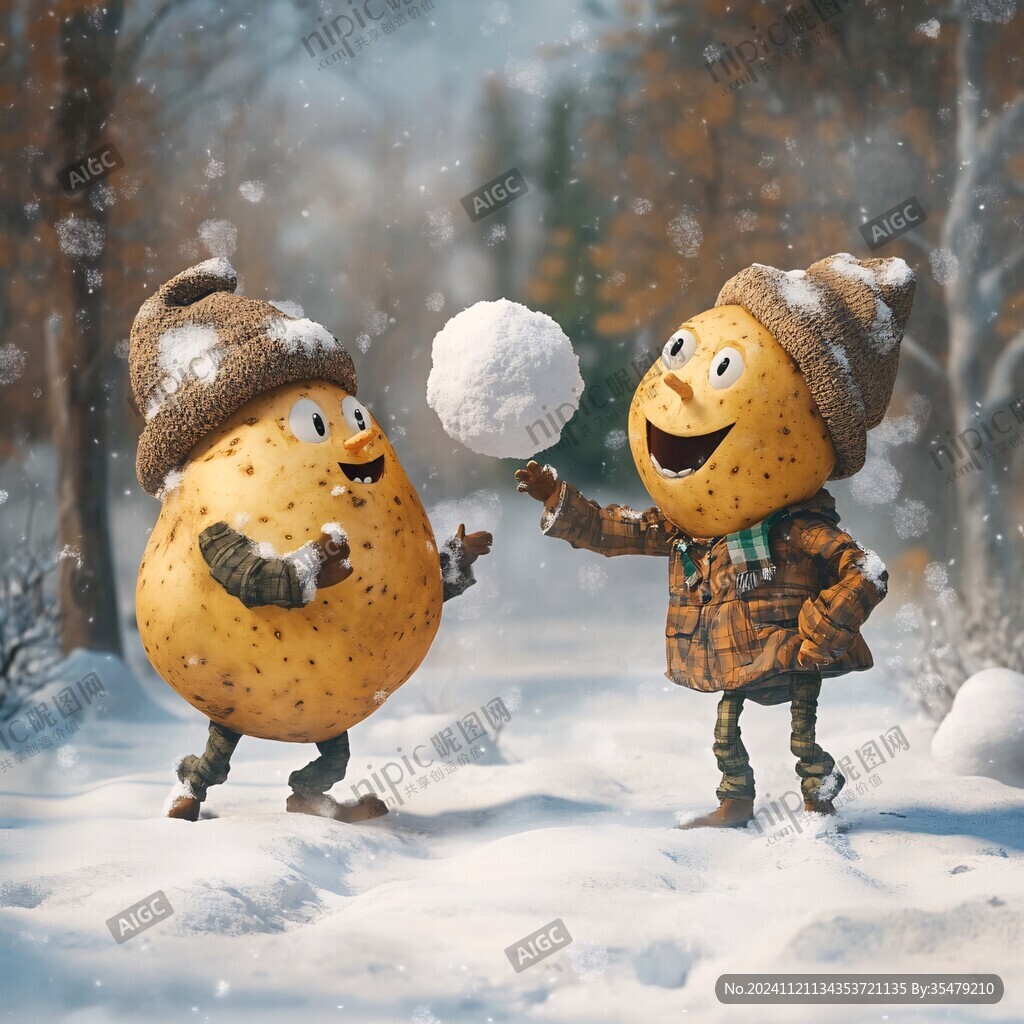 打雪仗插畫