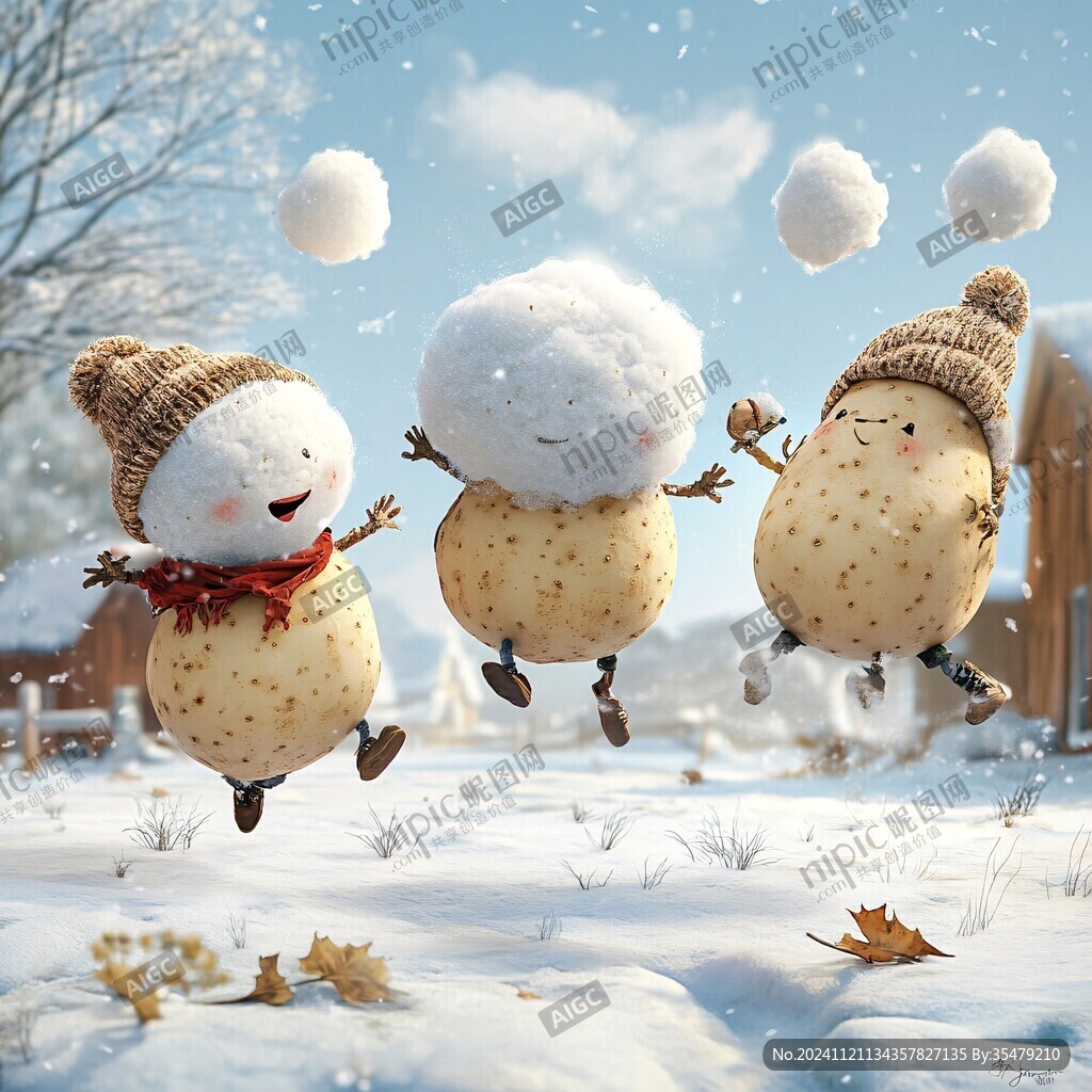 打雪仗插畫