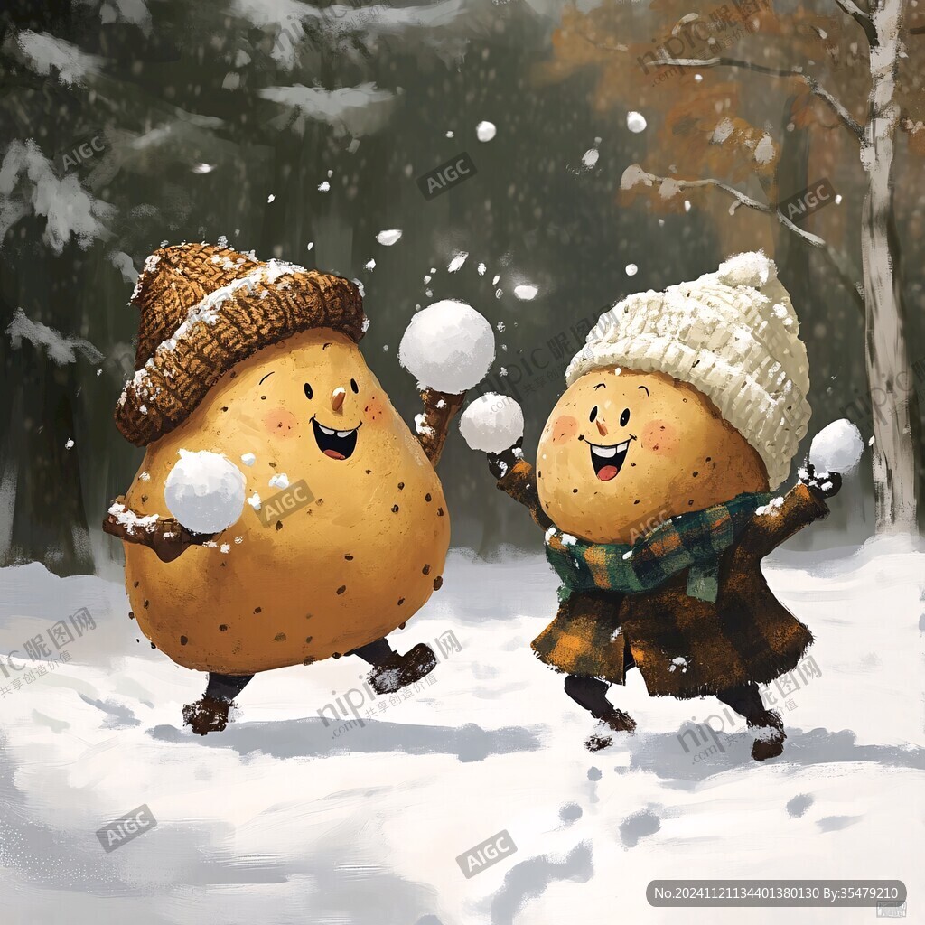 打雪仗插畫