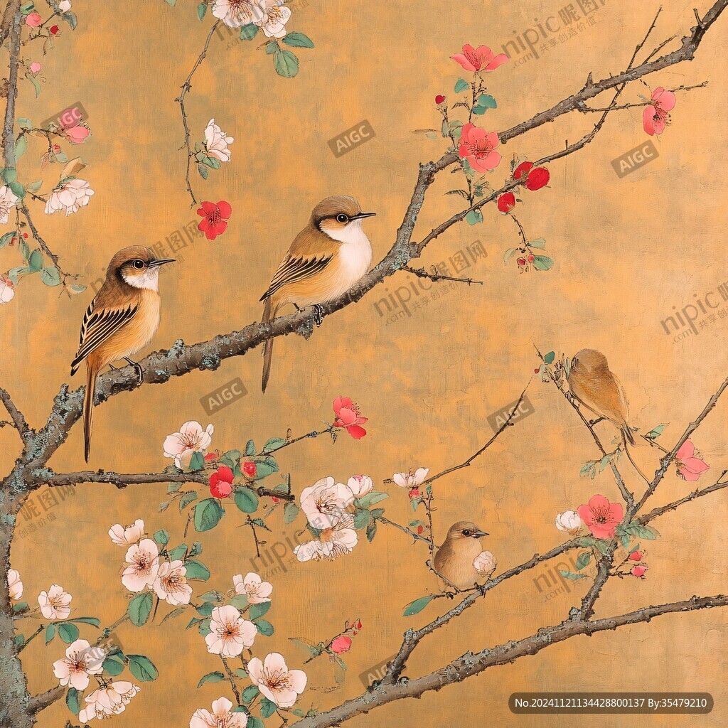 新中式花鳥梅花