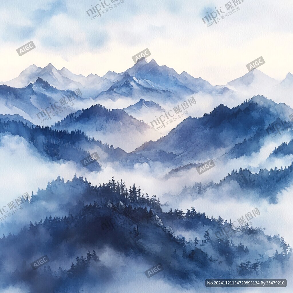 云霧山景畫