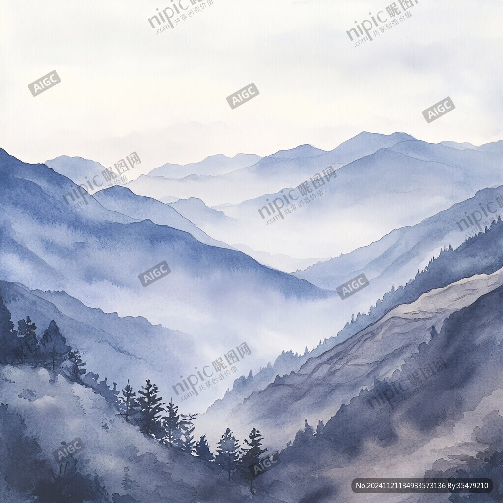 涼山水彩水墨山水
