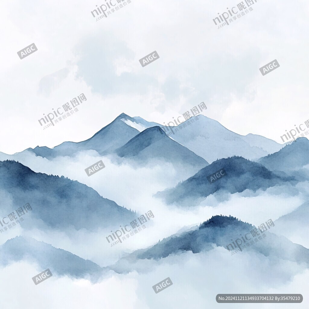 藍(lán)調(diào)水墨群山