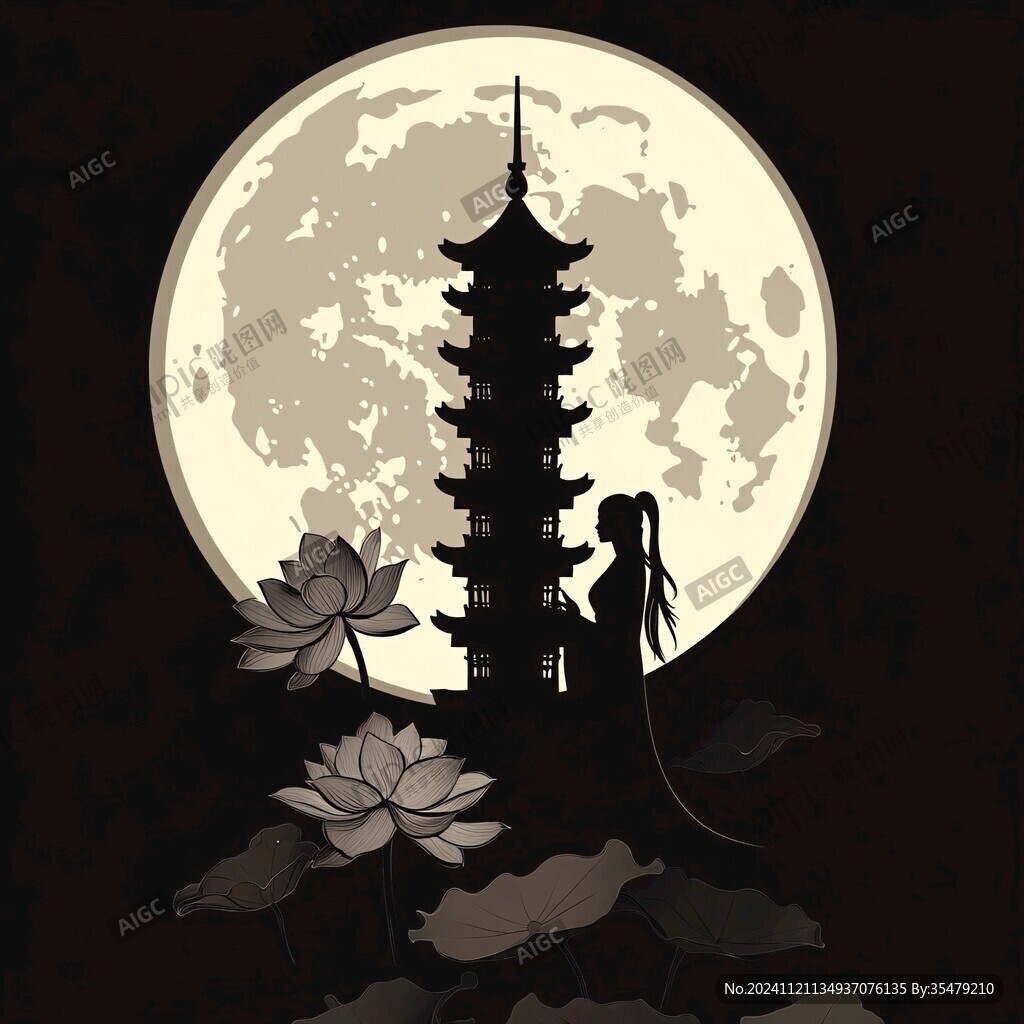中秋樓閣仙女圖