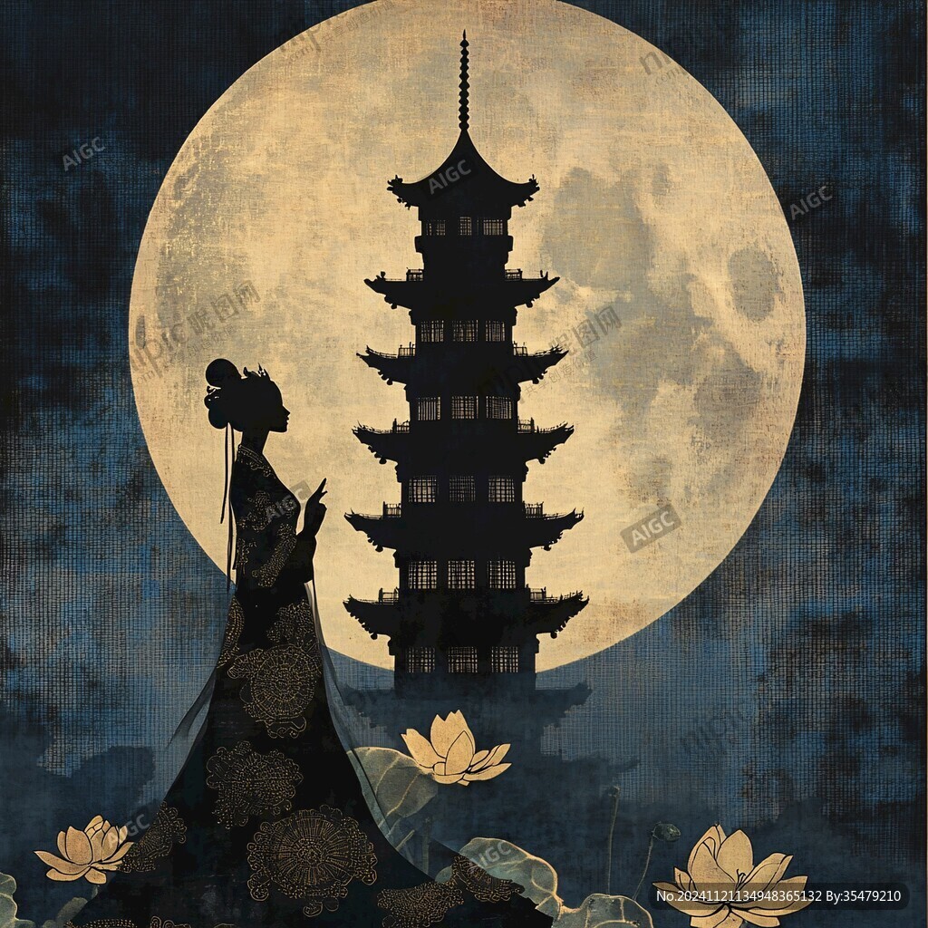中秋樓閣仙女圖