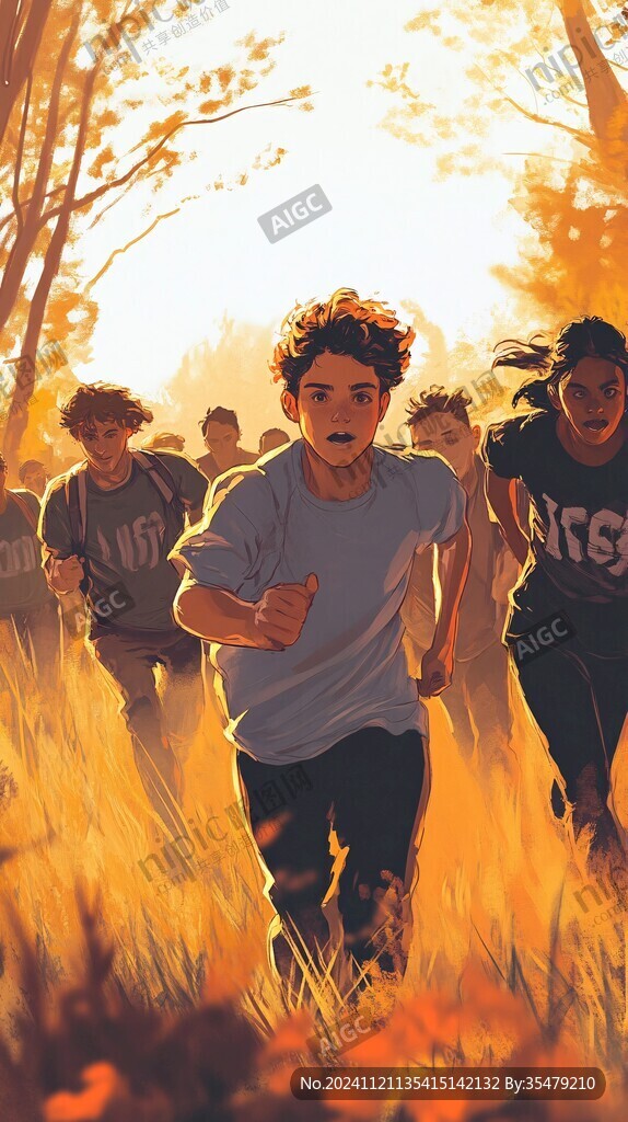 草地奔跑的少年插畫