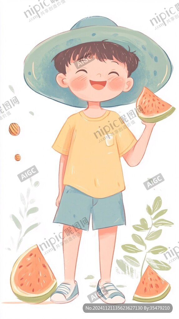 男孩乘涼插畫
