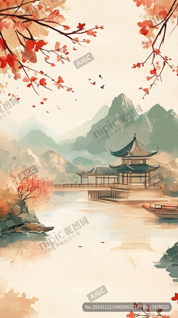 古風(fēng)秋天景色插畫