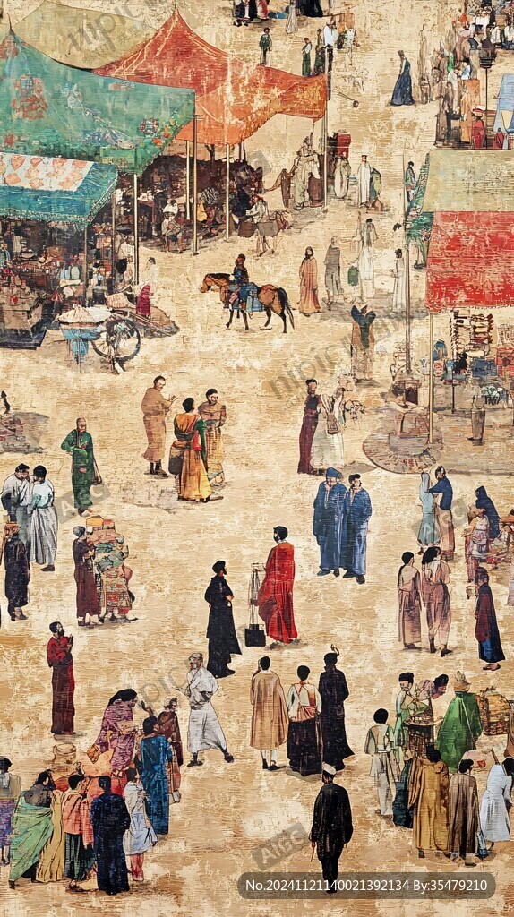 古代集市壁畫