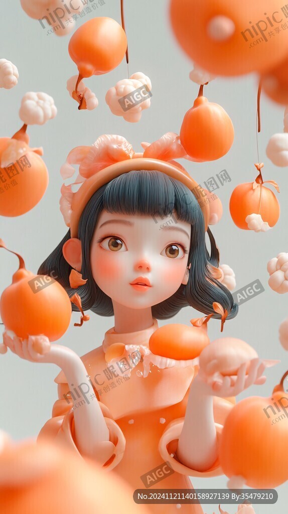 水蜜桃女孩包裝插畫