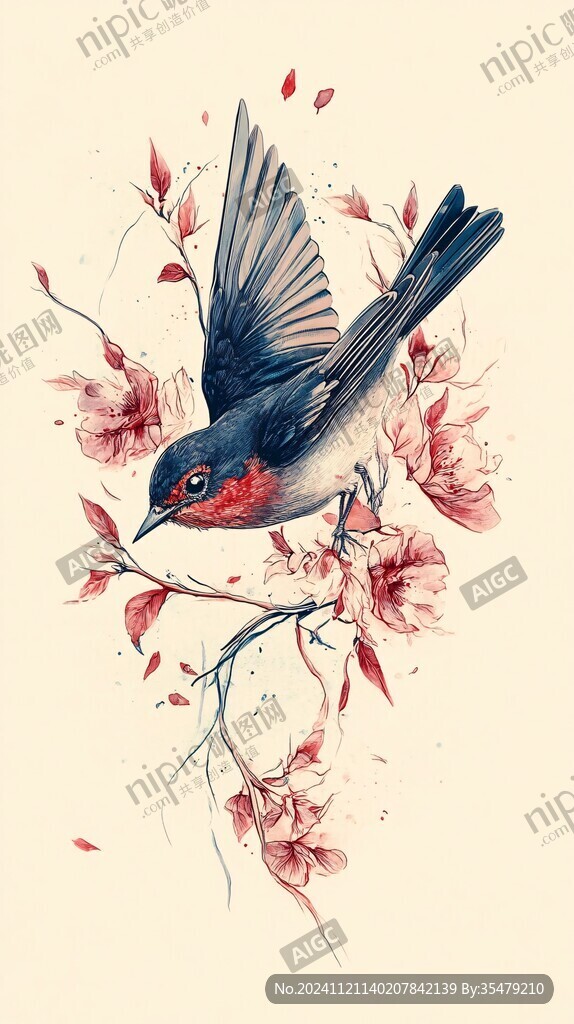 古風(fēng)花鳥插畫
