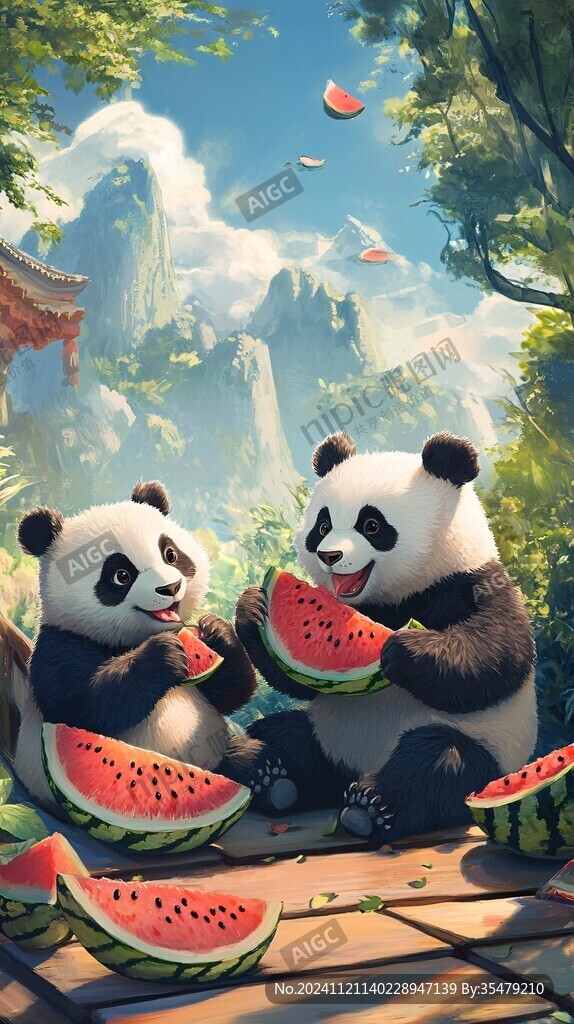 吃西瓜的熊貓