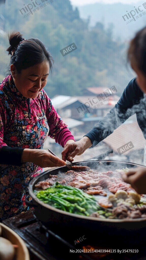 孤山里的農(nóng)家正在做飯