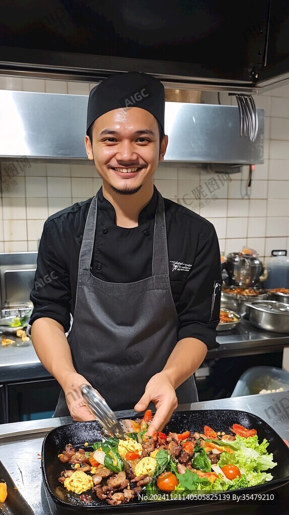 一名男廚師炒菜
