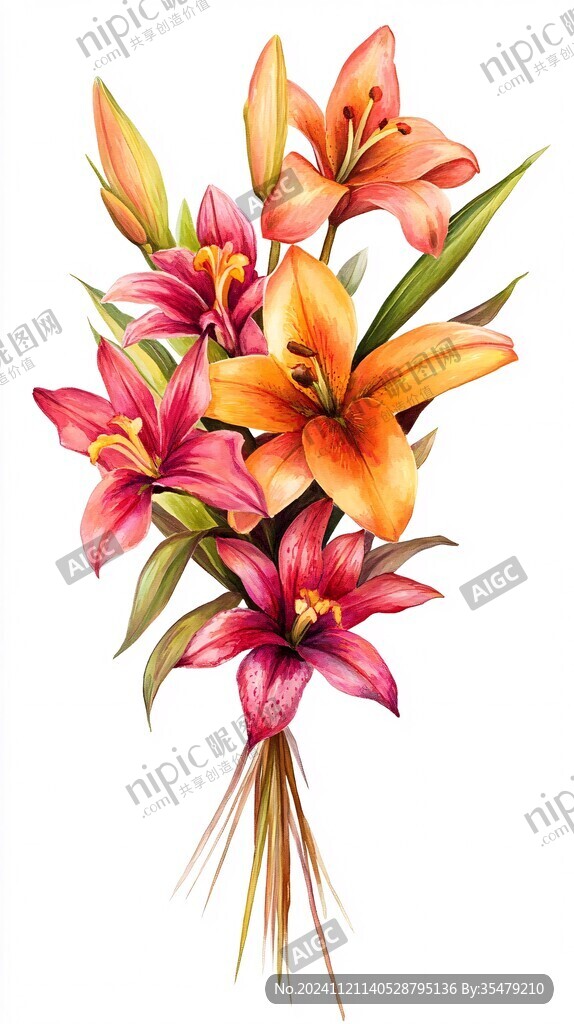 手繪百合花花卉
