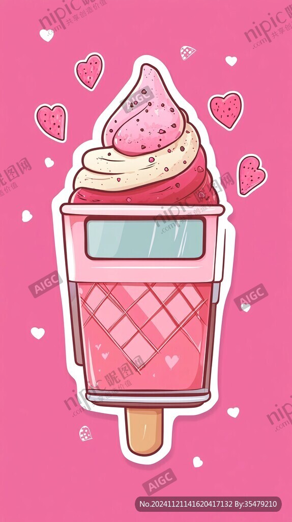 草莓麻薯冰插畫