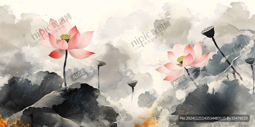 意境風(fēng)景畫水彩荷花
