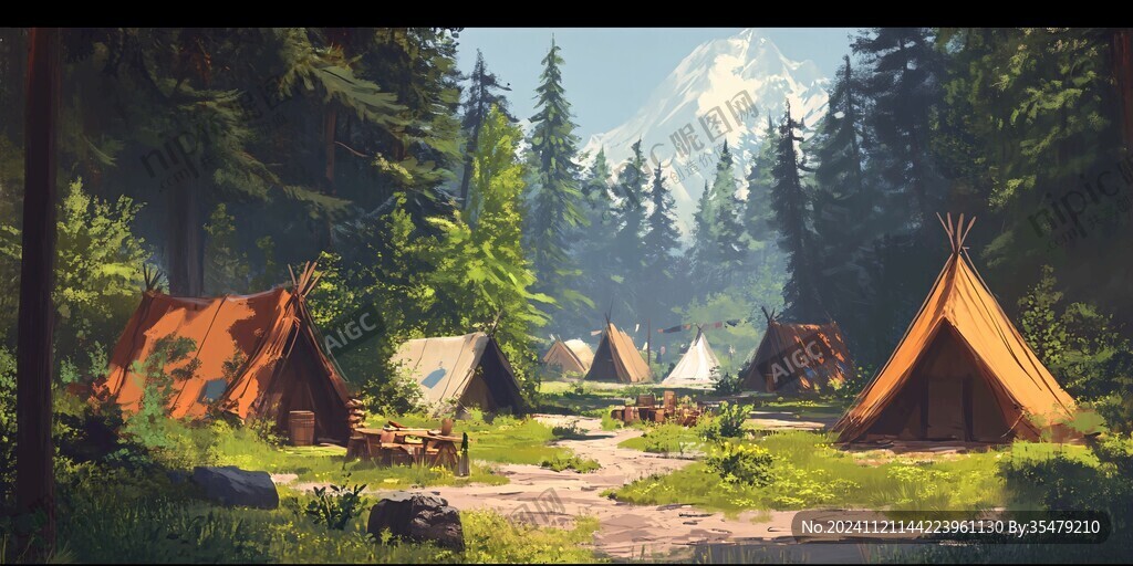 手繪山林露營地