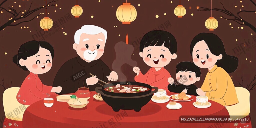 團圓飯扁平插畫