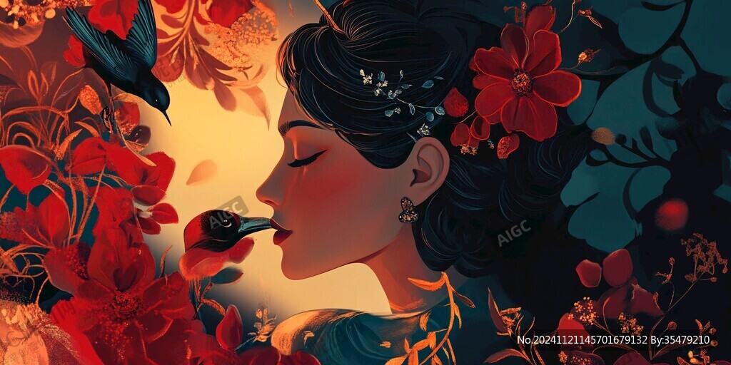木棉花美女插畫
