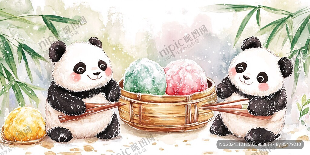 大熊貓美食插畫