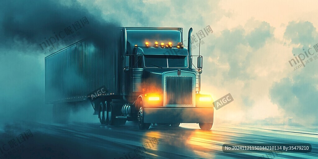 開著車燈的卡車