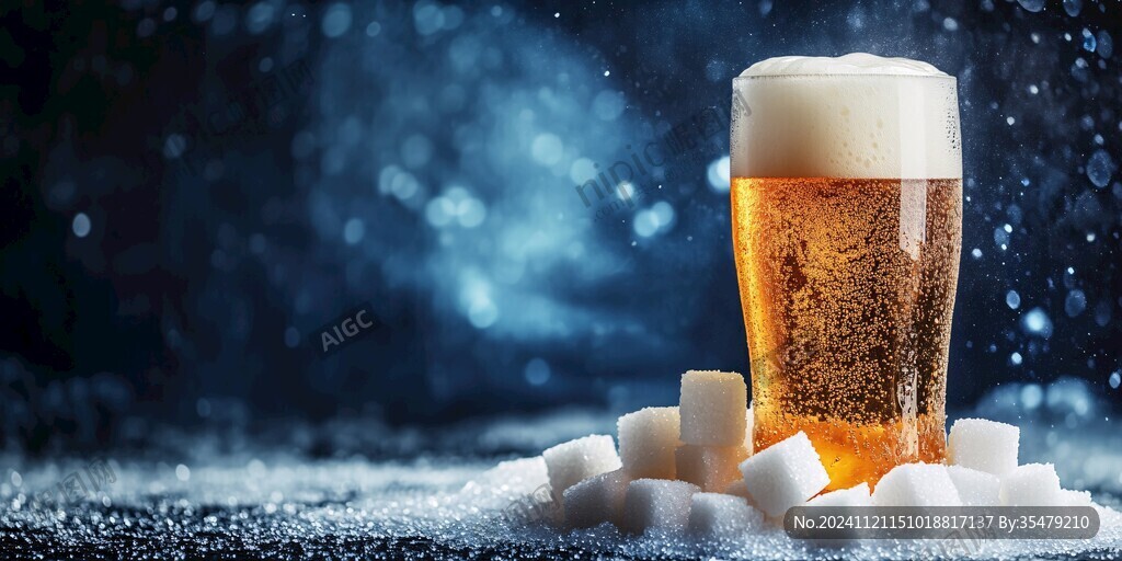 雪地上擺放的一杯啤酒