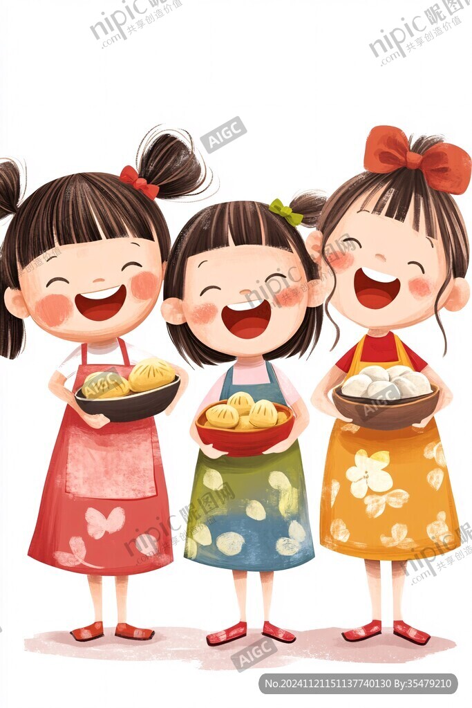 吃月餅的小女孩插畫(huà)