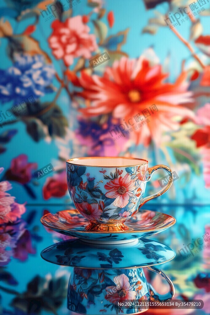 牡丹花圖案咖啡杯