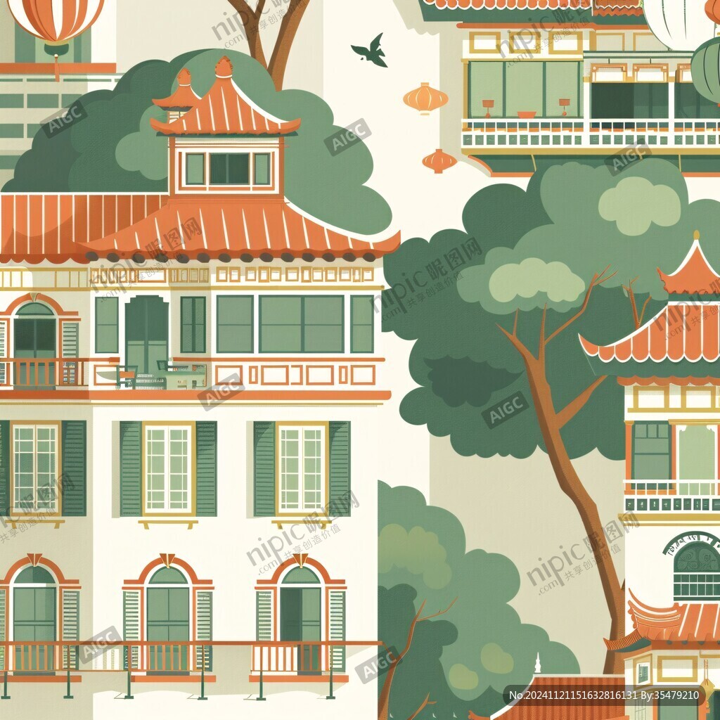 南方地區(qū)城市建筑插畫