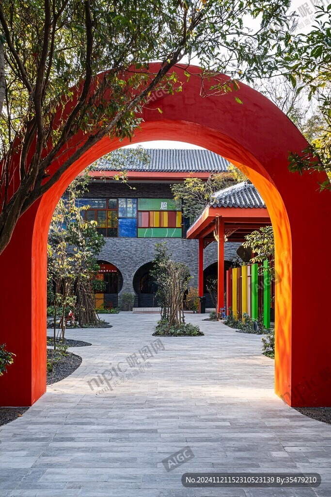 中式庭院拱門建筑