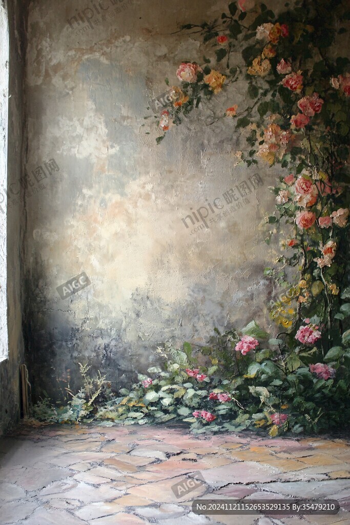 墻面薔薇花光影